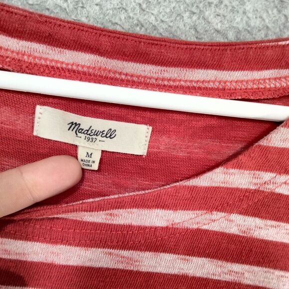 Madewell Cozy Slub Ted Striped Shirt Wmns Sz M Red Heathered Striped 3/4 Sleeve - Picture 7 of 12